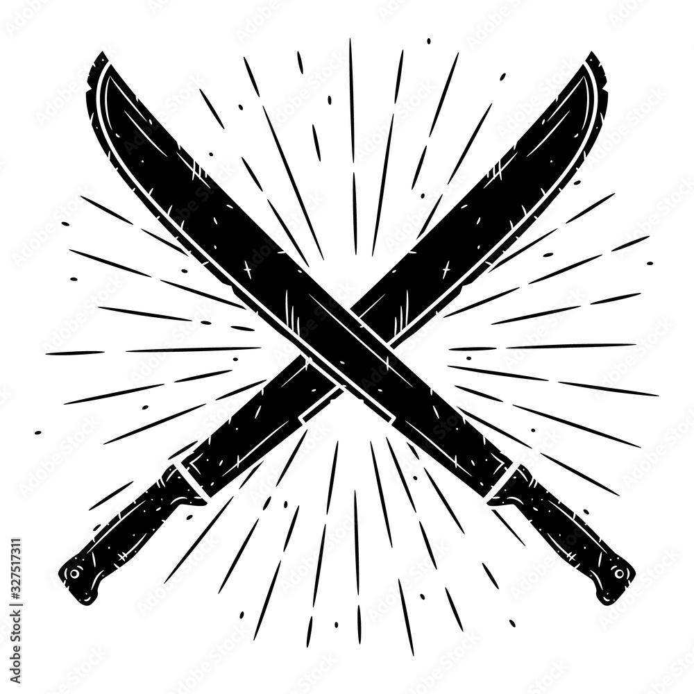 Crossed machetes. Hand drawn vector illustration with a crossed