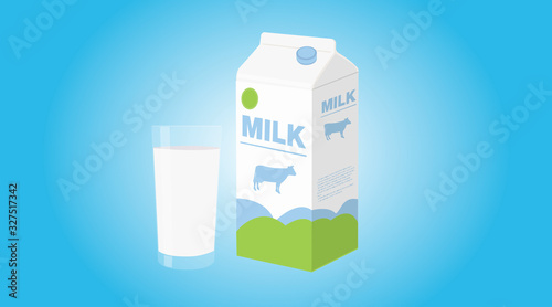 Isolated Illustration of a Milk Box and a Glass of Milk