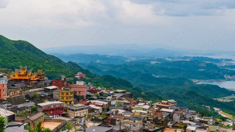 Time-lapse of view of Jiufen village with mountain and east china sea, Taiwan Time-lapse of view of Jiufen village with mountain and east china sea, Taiwan