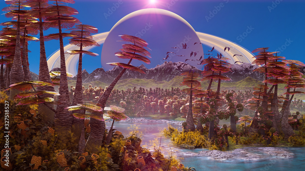 Alien Planet Landscape Beautiful Forest The Surface Of An Exoplanet 