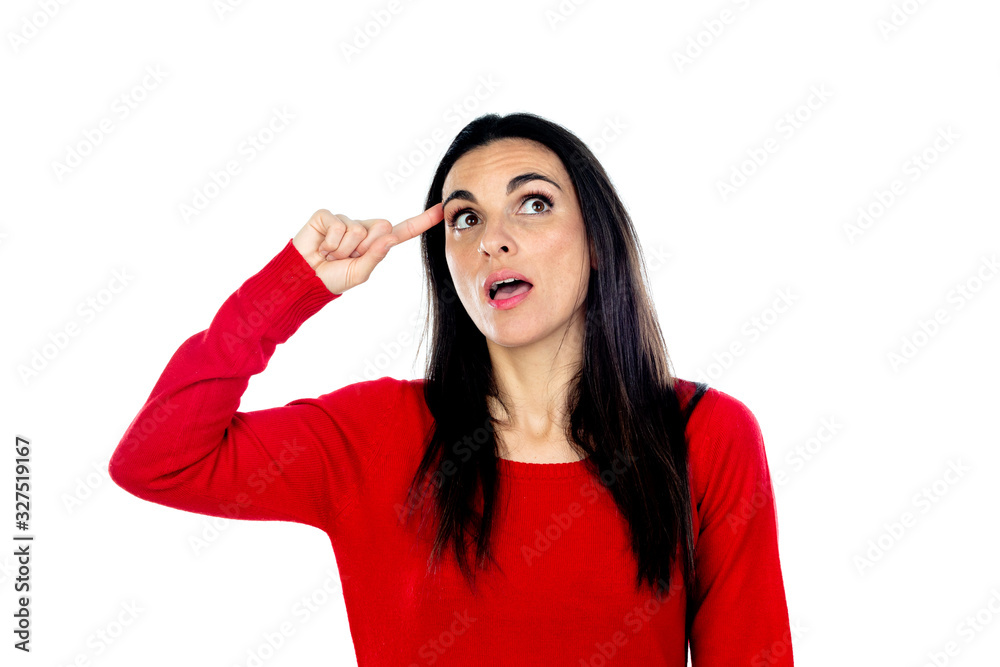 Attractive mature woman wearing red jersey