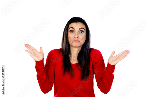 Foto Attractive mature woman wearing red jersey