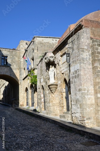 Rhodes, Greece. Ippoton Street (Knights Street) in Rhodes, Greece. Narrow street of medieval Old Town of Rhodes town. UNESCO World Heritage photo