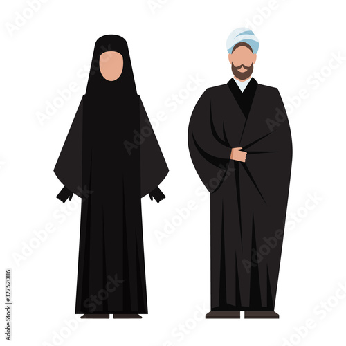 Religion people wearing traditional clothes. Male and female religious photo