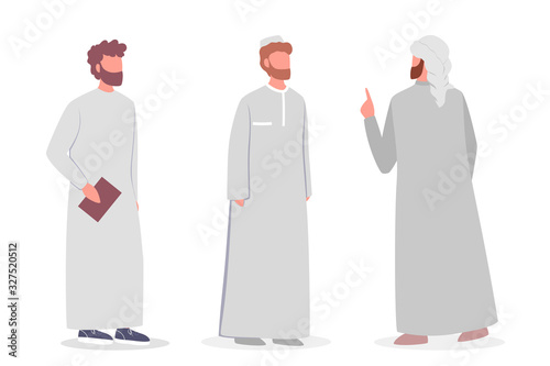 Muslim man talk to each other. Arabian business man wearing