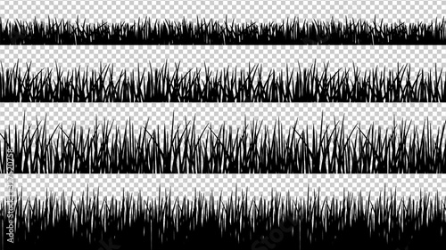 Grass silhouettes seamless pattern. Black forest meadow, isolated planting vector borders set