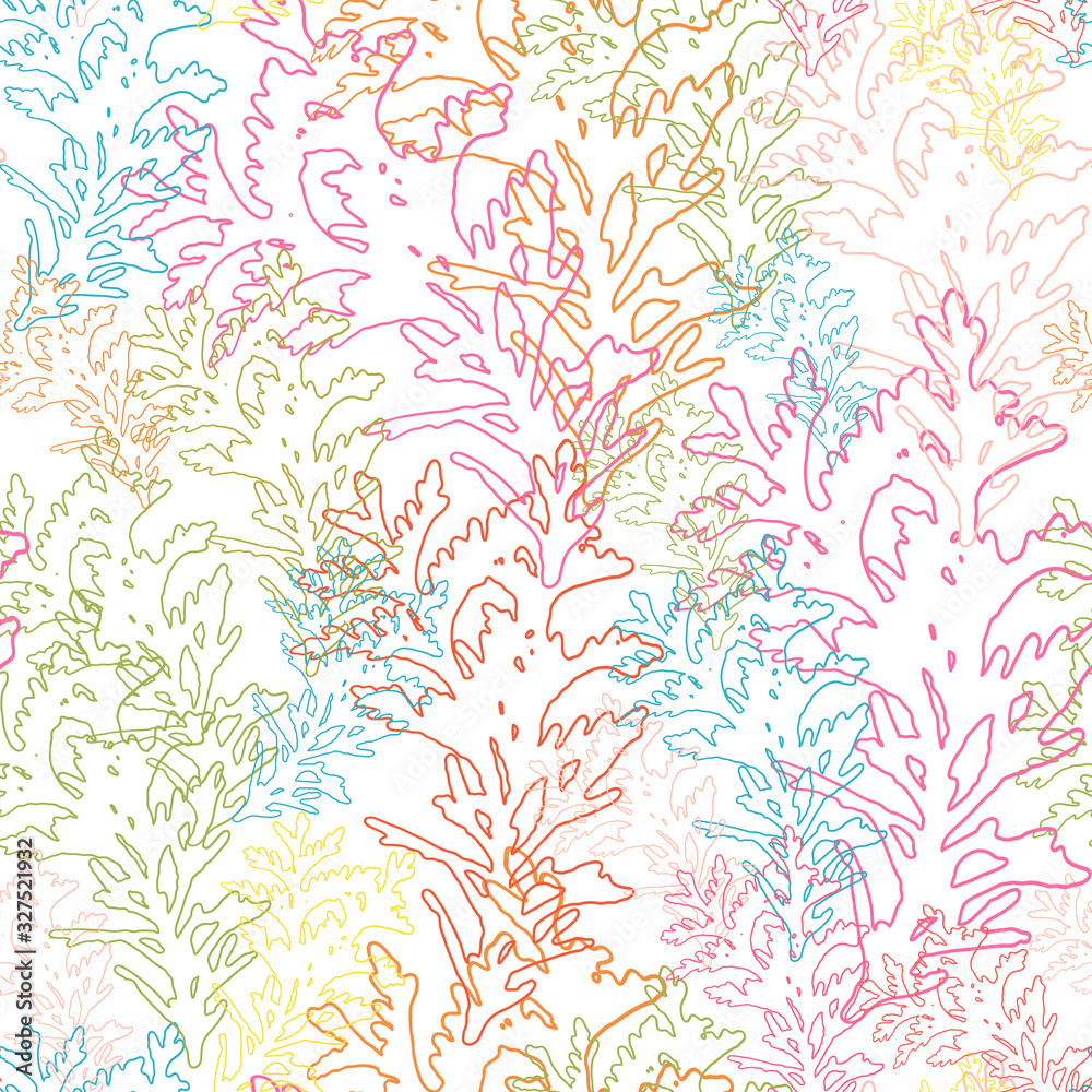 Vector seamless pattern with hand drawn thuja leaves. Simple modern background with branches outlines