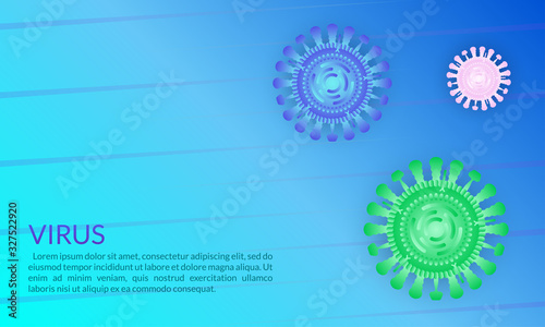 Virus cell or bacteria background. Virus outbreak and Flu disease banner. Vector illustration. 