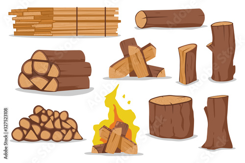 Log and firewood vector cartoon set isolated on white background. photo