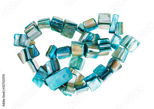 beads from blue colored pieces of abalone shells