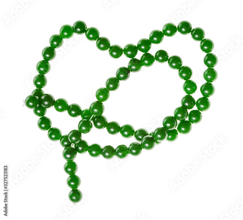 string of round beads from green nephrite stone