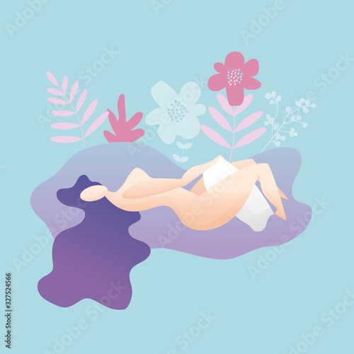 soft and beautiful illustration of masturbation woman with flora decoration.