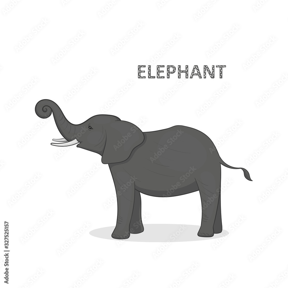 Vector illustration, a cartoon gray elephant, isolated on a white background.