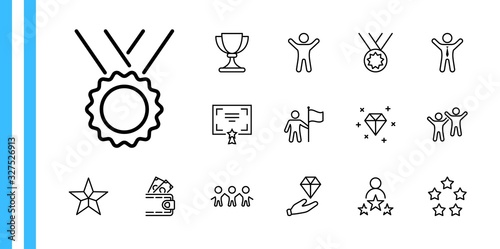 Set of Success Related Vector Line Icon. Contains such Icons as Cup, Ribbon, Star, Winner, Reward and more.Editable Stroke. 32x32 Pixels