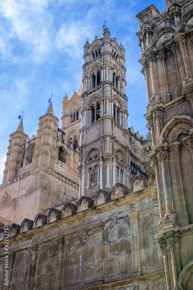 Exterior view of Assumption Cathedral and Diocesan museum in Palermo, Sicily region in Italy