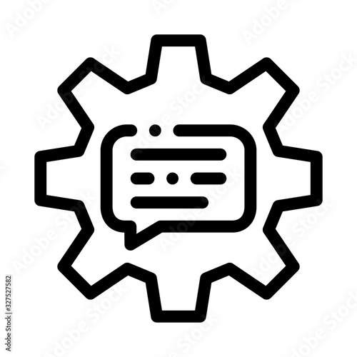 Quote Frame In Gear Center Icon Thin Line Vector. Gear Mechanical Process For Communication And Discussion Concept Linear Pictogram. Monochrome Outline Sign Isolated Contour Symbol Illustration
