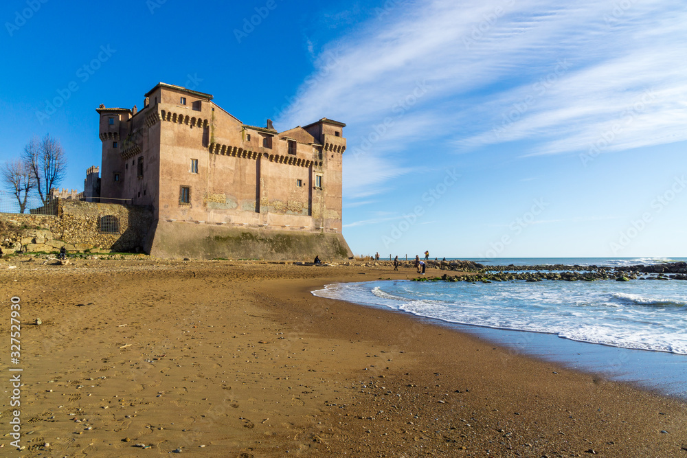 Medieval castle of Santa Severa (municipality of Santa Marinella) located along the ancient Via Aurelia near Rome in front of the Tyrrhenian Sea