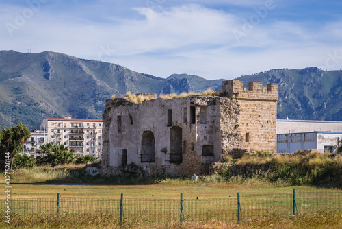 Ruins of ancient fort called Castello a Mare in area of La Cala port in Palermo, Sicily Island in Italy