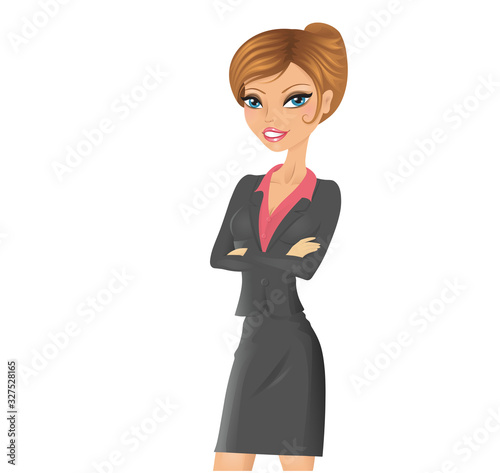 Cute businesswoman isolated on white. Armes crossed. Isolated on white.