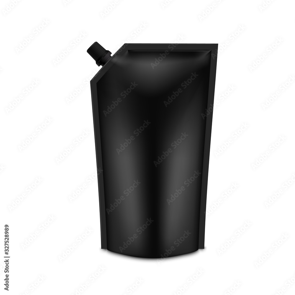 Realistic Black Blank Doy Pack Mock up. Vector Doypack template Packing with screw cap