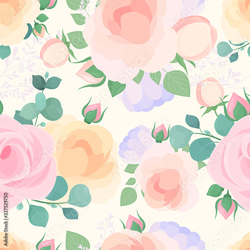 Flowers pastel color flat vector seamless pattern