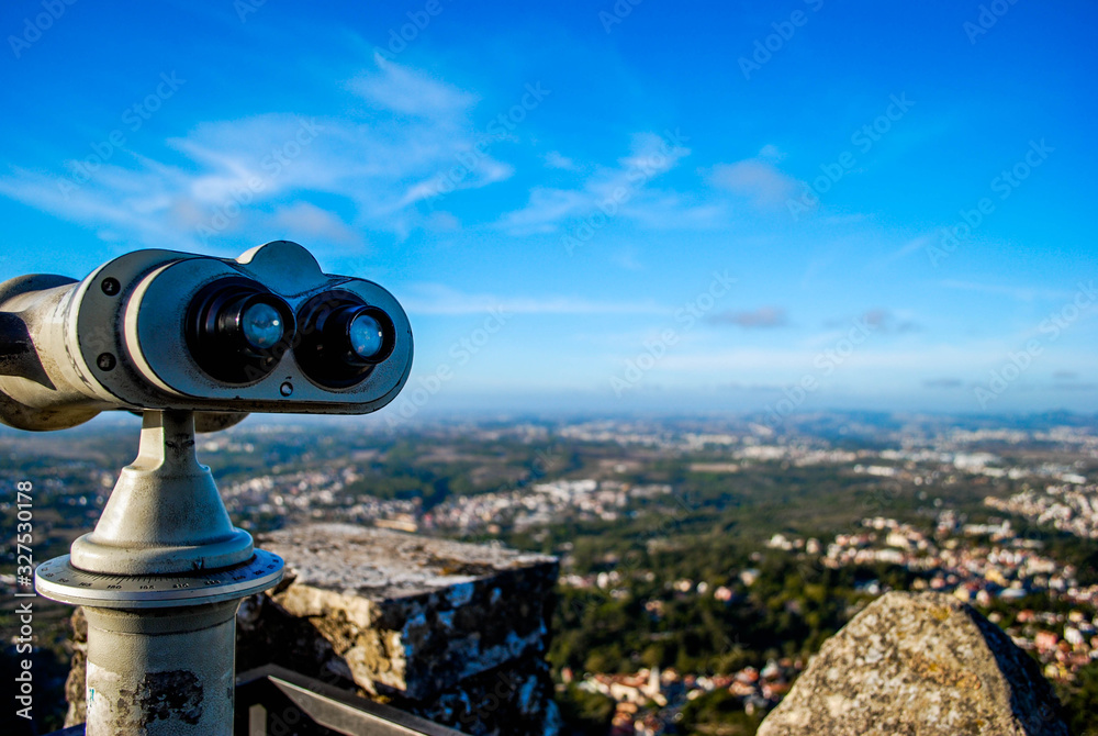 Binoculars on the observation deck in the castle of Moors