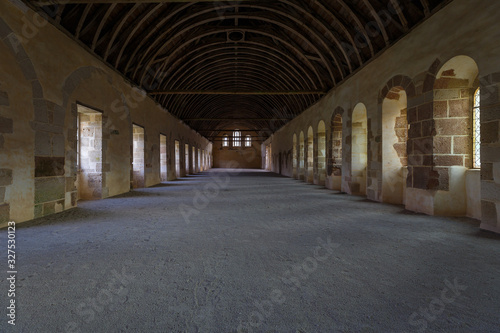 Ancient building of medieval French abbey. Abbey of Fontenay, Burgundy, France, Europe © Sen