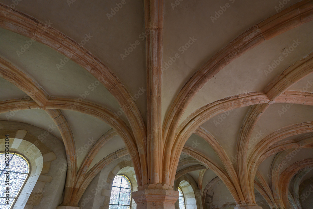 Ancient building of medieval French abbey. Abbey of Fontenay, Burgundy, France, Europe Ancient building of medieval French abbey. Abbey of Fontenay, Burgundy, France, Europe