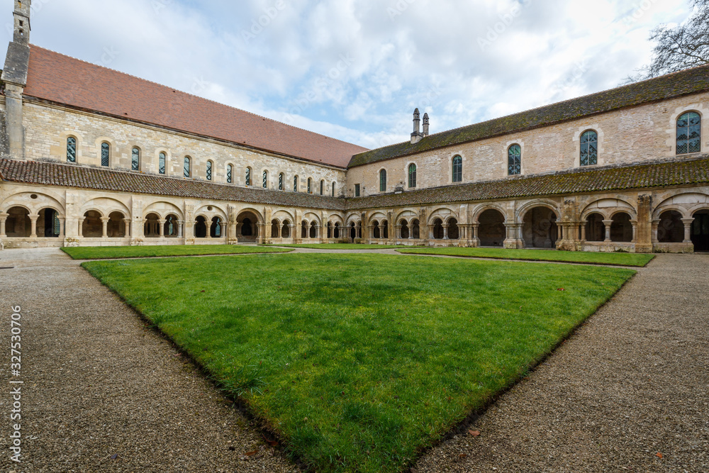 Ancient building of medieval French abbey. Abbey of Fontenay, Burgundy, France, Europe