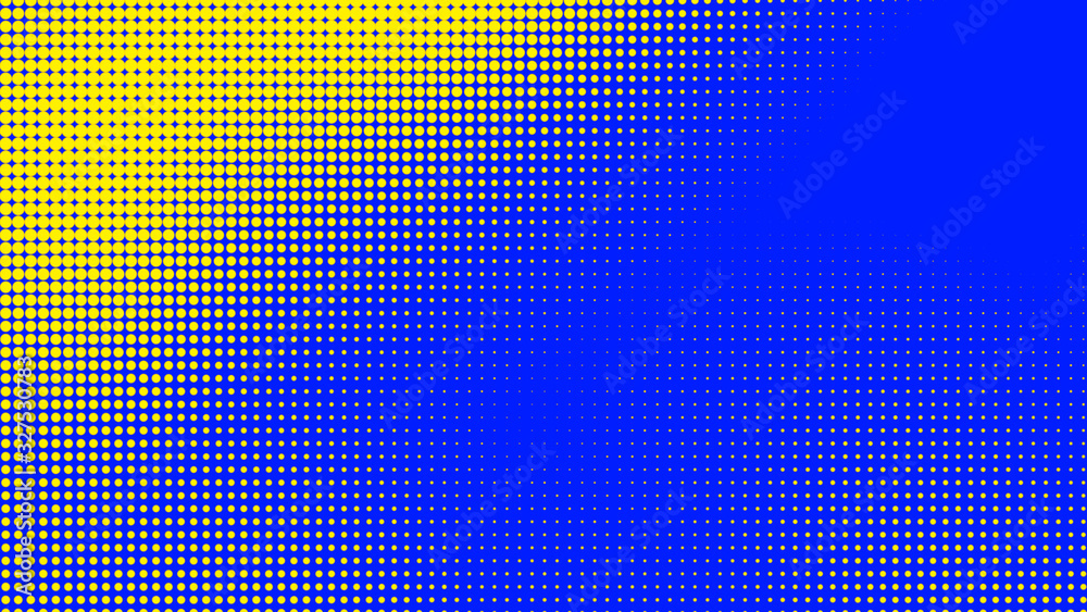 Fototapeta premium Dots halftone blue yellow color pattern gradient texture with technology digital background. Dots pop art comics with summer background.