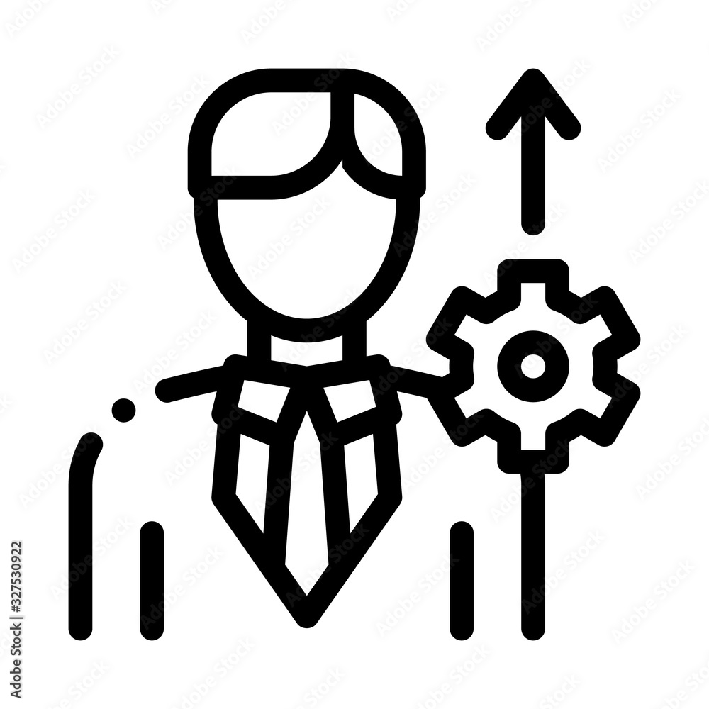 Human Productivity Growth Icon Thin Line Vector. Businessman Silhouette With Growth Arrow And Mechanical Gear Concept Linear Pictogram. Monochrome Outline Sign Isolated Contour Symbol Illustration Human Productivity Growth Icon Thin Line Vector. Businessman Silhouette With Growth Arrow And Mechanical Gear Concept Linear Pictogram. Monochrome Outline Sign Isolated Contour Symbol Illustration