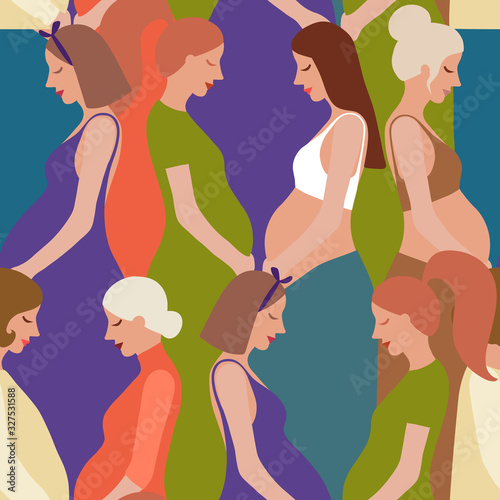 Pregnancy motherhood people expectation seamless pattern background