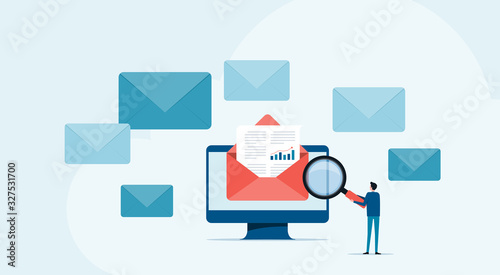 flat business people read and research email concept