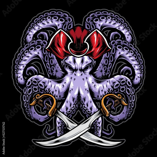 pirate octopus with sword vector