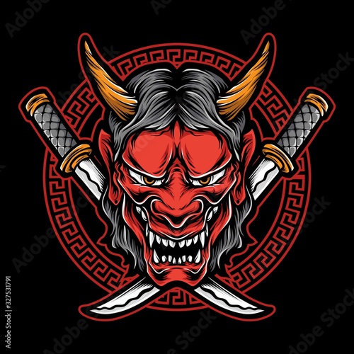 japanese demon mask vector logo