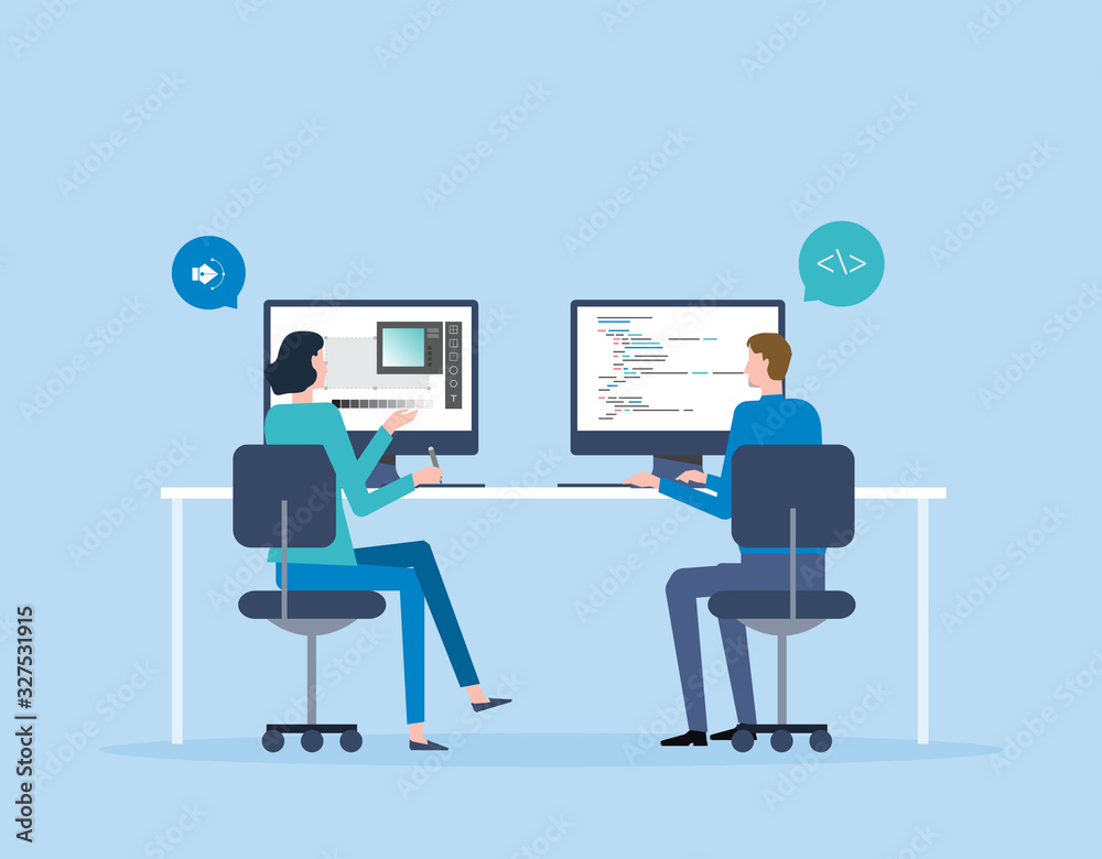 web designer and programmer team meeting and working collaboration concept web designer and programmer team meeting and working collaboration concept