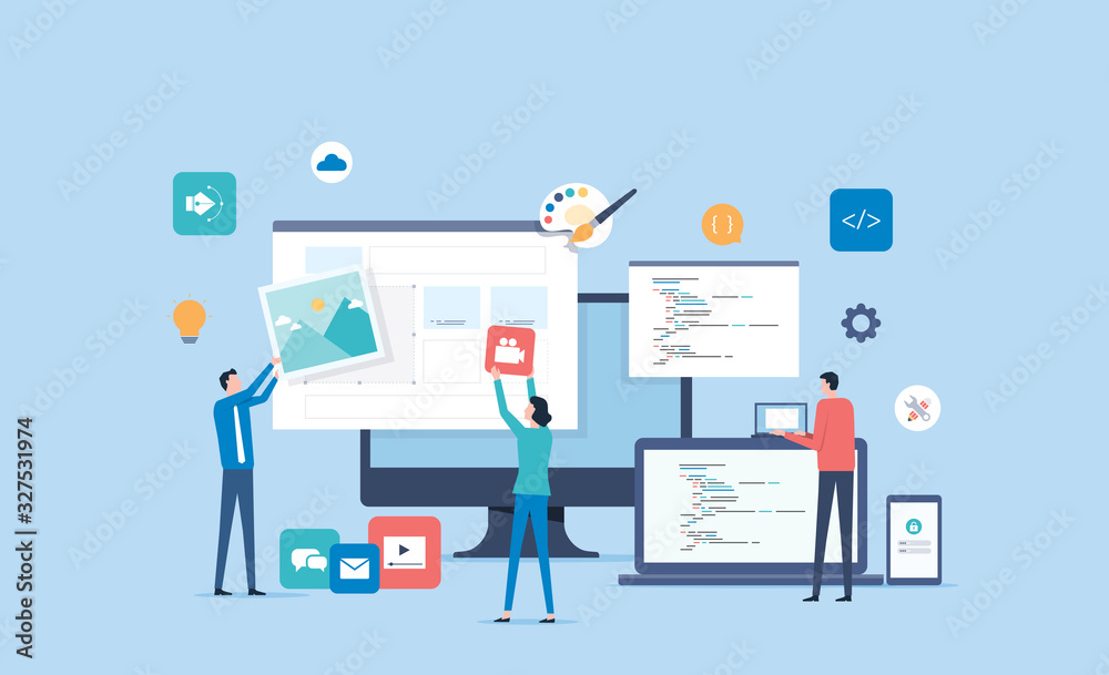 web design and mobile application design process concept with designer and developer team  collaboration  working concept