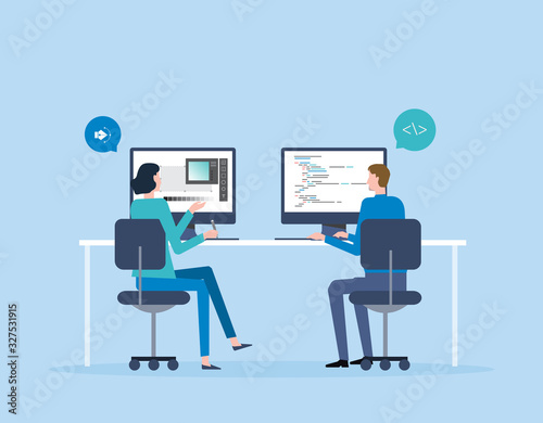 web designer and  programmer team meeting and working collaboration concept