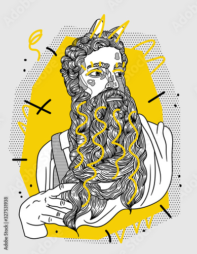 Holy Moses sculpture. Creative geometric yellow style.