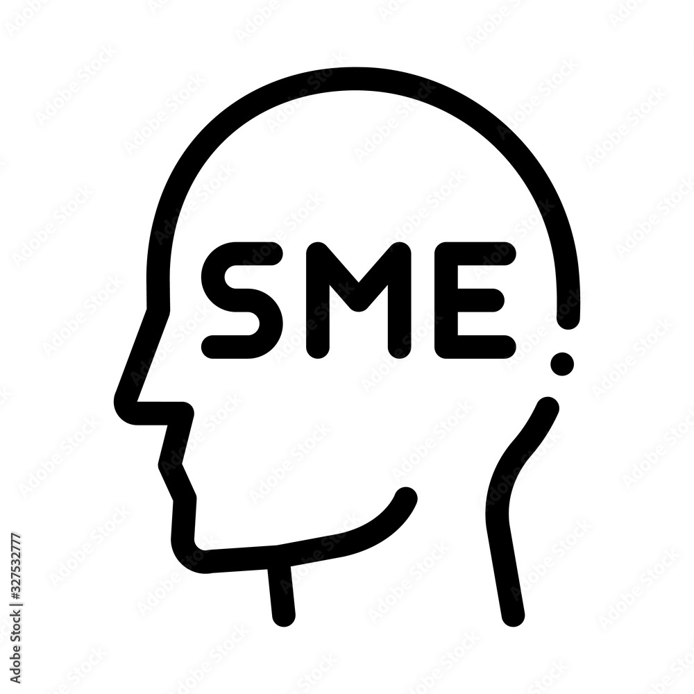 Obraz premium Human Head Sme Business Icon Thin Line Vector. Sme Small Medium Enterprise Expert Businessman Profile Concept Linear Pictogram. Monochrome Outline Sign Isolated Contour Symbol Illustration