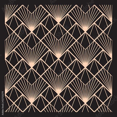 Laser cutting interior panel. Art Deco vector design. Plywood lasercut square tiles. Square seamless patterns for printing, engraving, paper cut. Stencil lattice ornament. Decal.