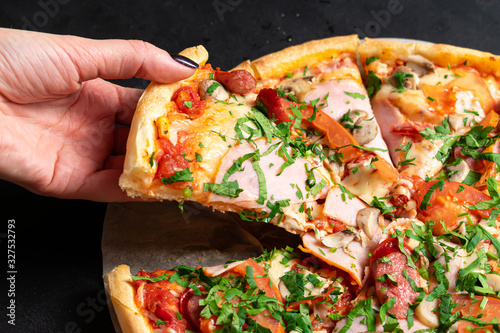 Pepperoni Pizza with Mozzarella. Pizza delivery. Pizza menu.
