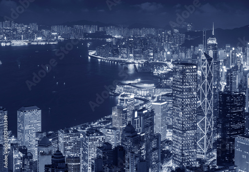 Night scenery of Victoria harbor of Hong Kong city © leeyiutung