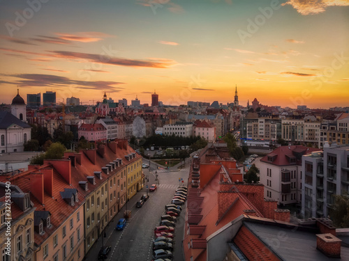 Poznań, Chwaliszewo z lotu ptaka po zachodzie słońca