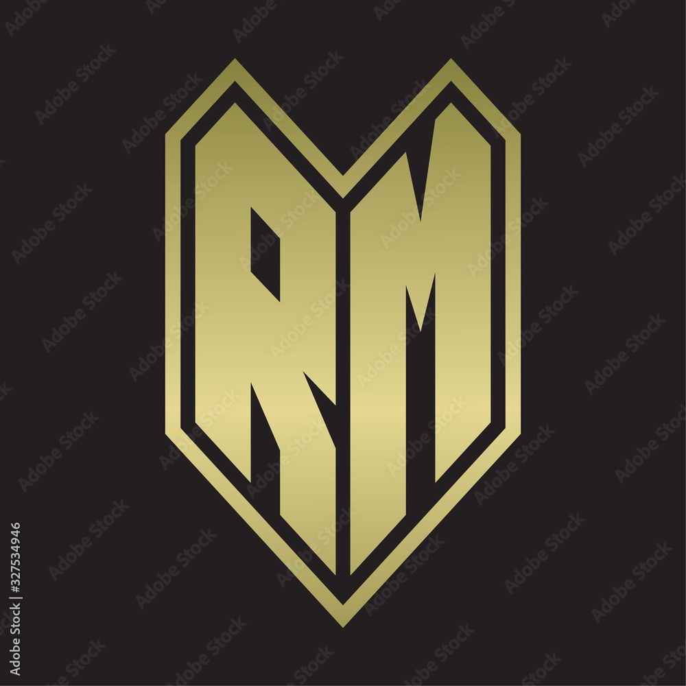 RM Logo monogram with emblem line style isolated on gold colors RM Logo monogram with emblem line style isolated on gold colors