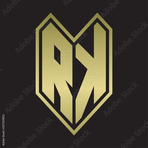 Fototapeta Naklejka Na Ścianę i Meble -  RK Logo monogram with emblem line style isolated on gold colors