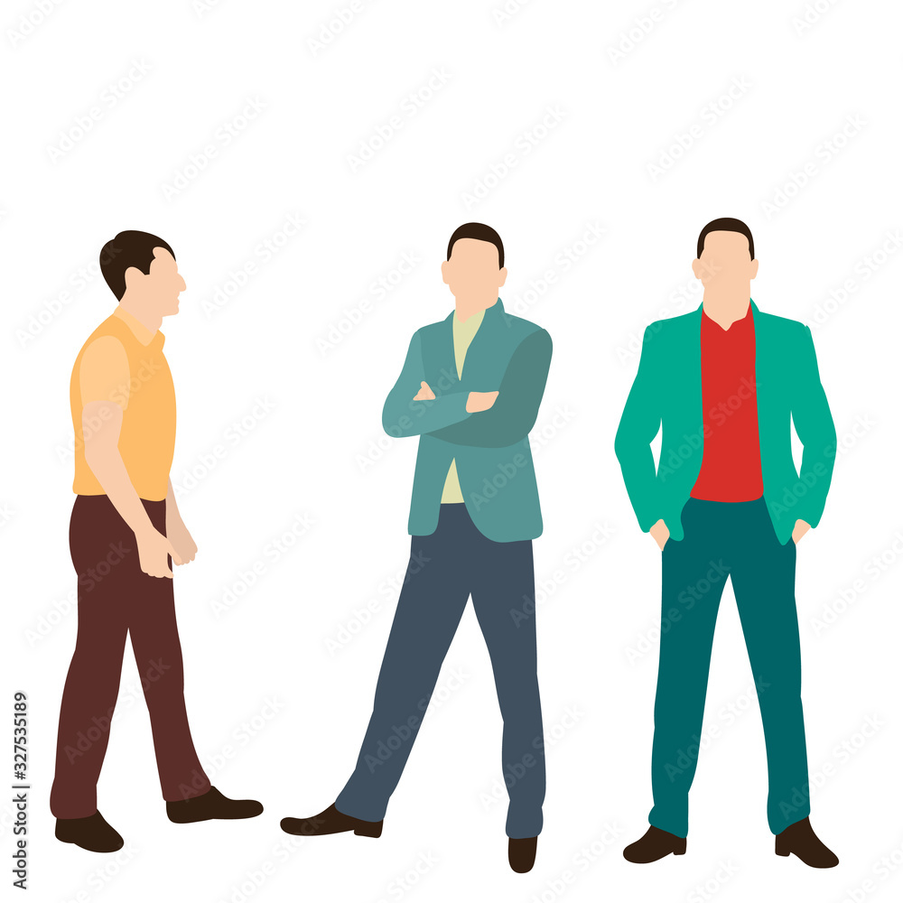  isolated, in a flat style men, guys are standing