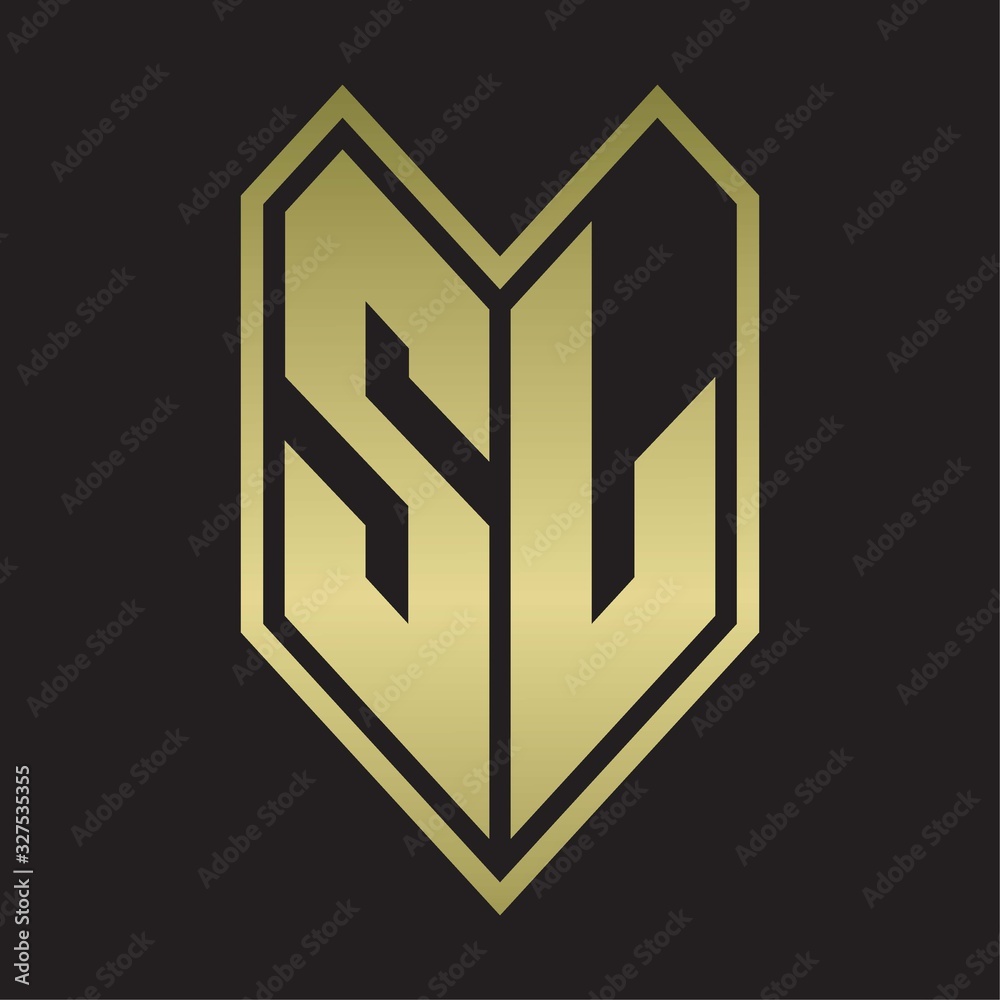 SL Logo monogram with emblem line style isolated on gold colors