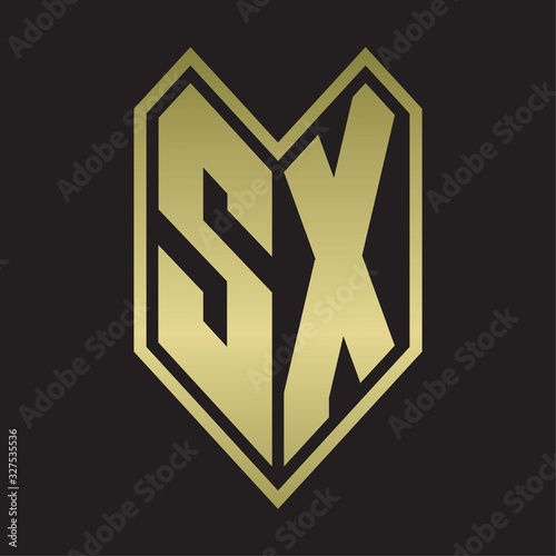 SX Logo monogram with emblem line style isolated on gold colors