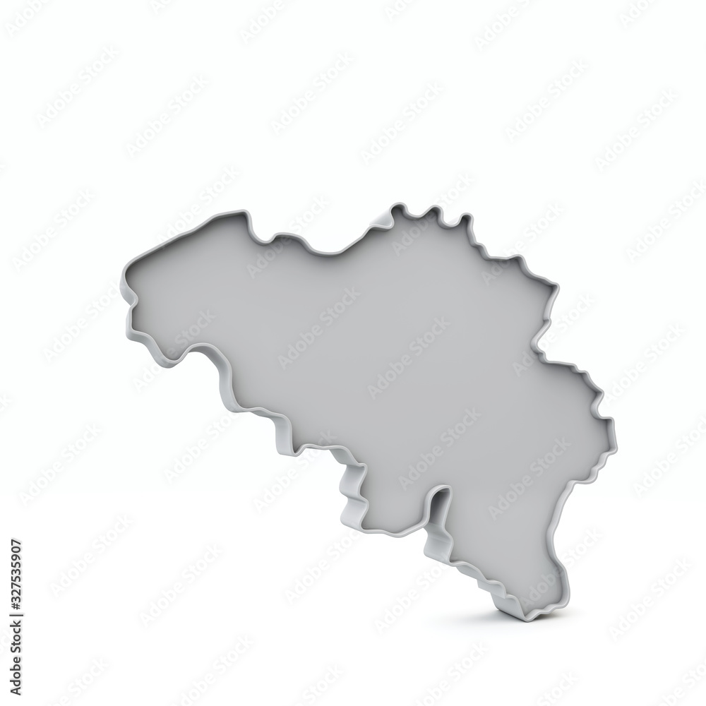 Belgium simple 3D map in white grey. 3D Rendering